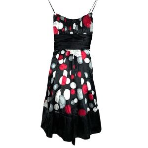 Trixxi Polka Dot Print Dress Black Tie-Back Dress Y2K Vintage Size 3 Juniors